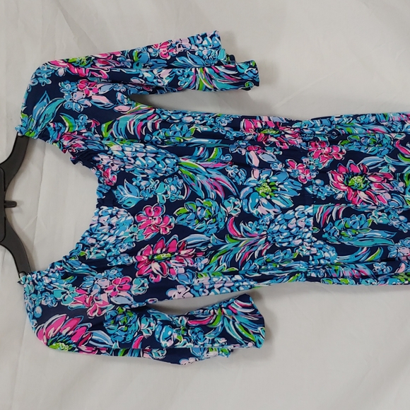 Lilly Pulitzer Calla Off the Shoulder Jumpsuit High Tide Pineapple XXS - Picture 6 of 9